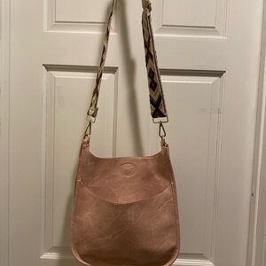 Ahdorned Classic Vegan Leather Messenger Crossbody Bag Light Pink